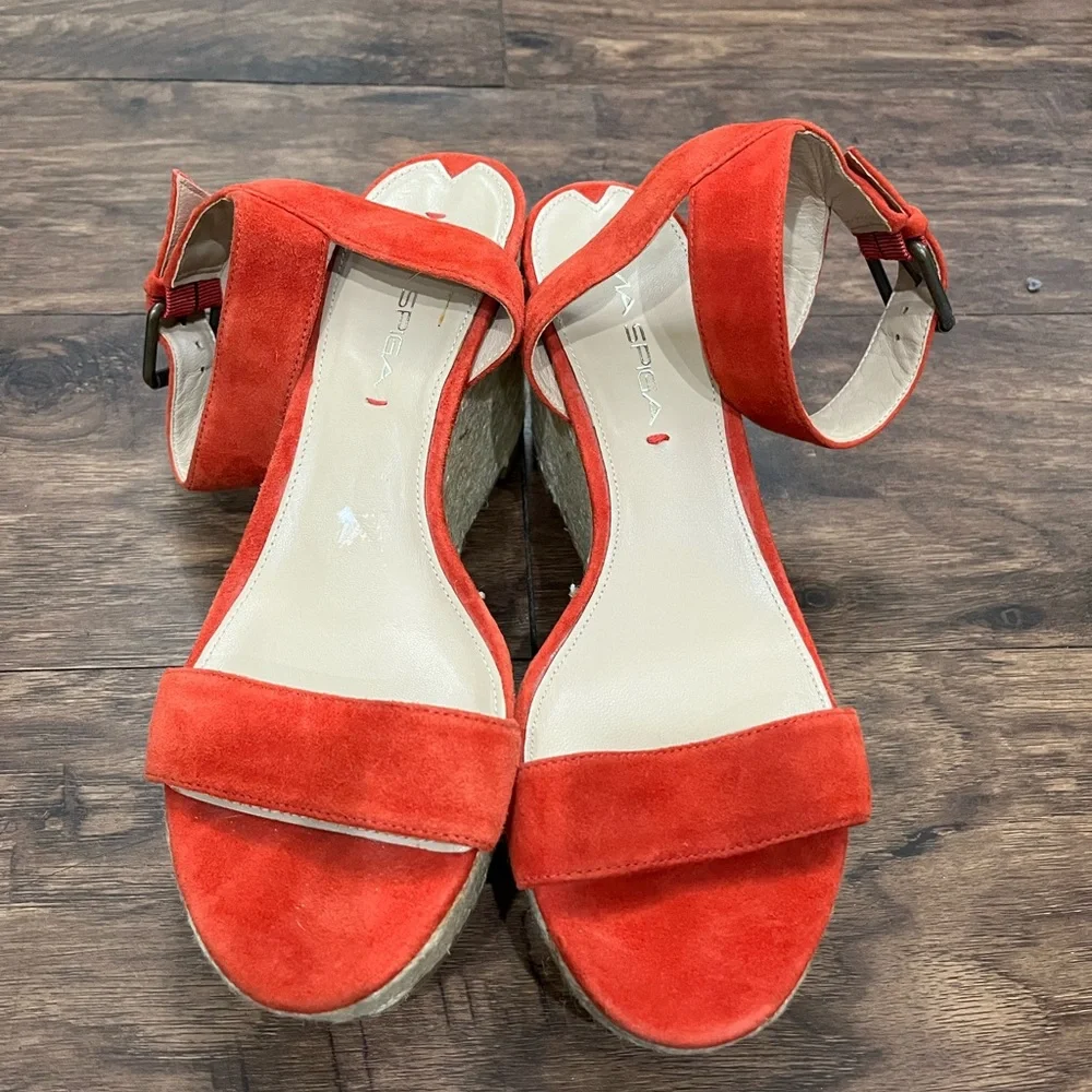 Via Spiga Orange‎ Suede Espadrille Wedge Sandals Sz. 7